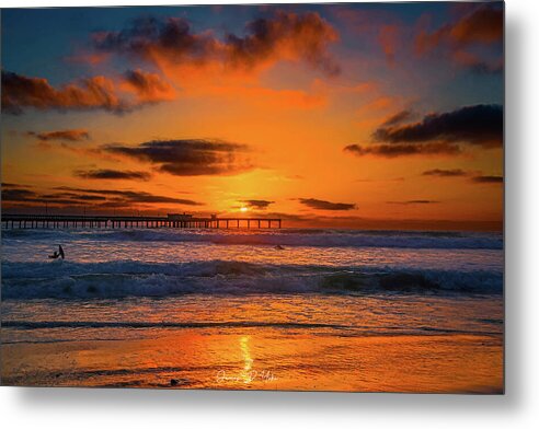Glowing Ocean Beach Golden Sunset - Metal Print