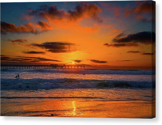 Glowing Ocean Beach Sunset - Canvas Print