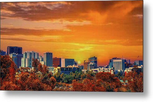 San Diego Skyline At Sunset - Fine Art Metal Print