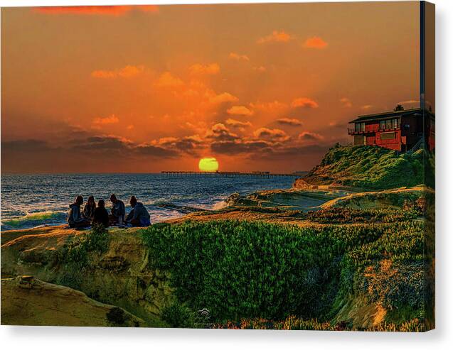 Sunset Gathering At Santa Cruz Cove Beach - Gallery Wrapped Canvas Print