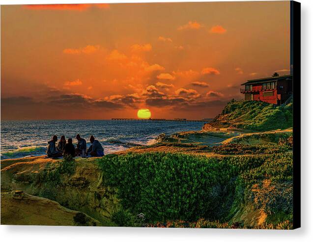 Sunset Gathering At Santa Cruz Cove Beach - Gallery Wrapped Canvas Print
