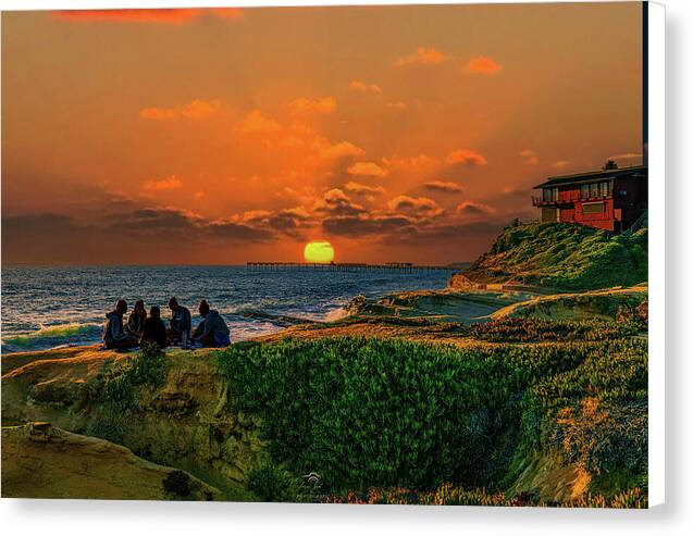 Sunset Gathering At Santa Cruz Cove Beach - Gallery Wrapped Canvas Print