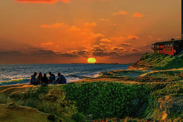 Sunset Gathering At Santa Cruz Cove Beach -  Fine Art Print