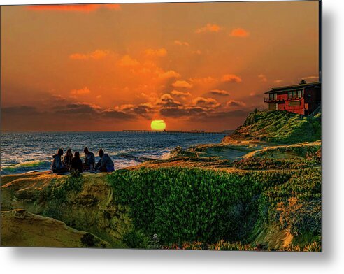 Sunset Gathering At Santa Cruz Cove Beach - Fine Art Metal Print