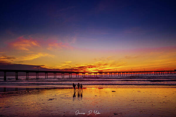 Sunset Stroll At Ocean Beach Fine Art Paper Print